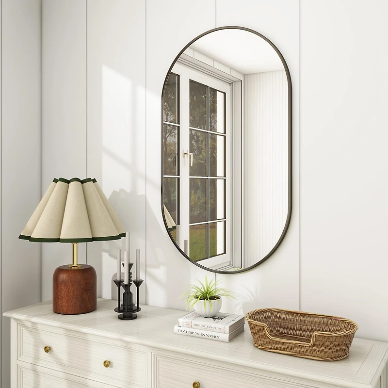 Homlux Oval Wall Mounted Mirror 20"x36" in Black