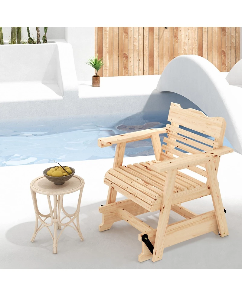 Slickblue Outdoor Wood Rocking Chair with High Back and Widened Armrests