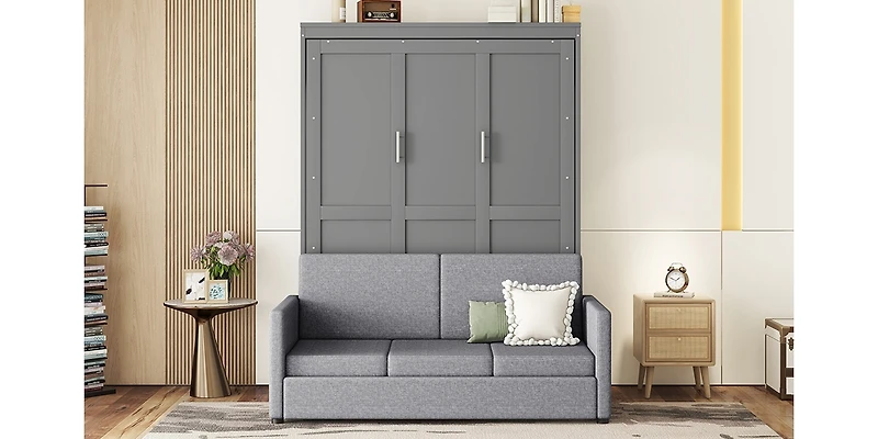 Streamdale Queen Murphy Bed Wall with Cushion, White