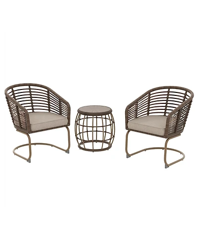 Mondawe 3-Piece Wicker Patio Conversation Set Outdoor Spring Chairs and Side Table for Gazebo with Brown Cushion