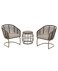 Mondawe 3-Piece Wicker Patio Conversation Set Outdoor Spring Chairs and Side Table for Gazebo with Brown Cushion
