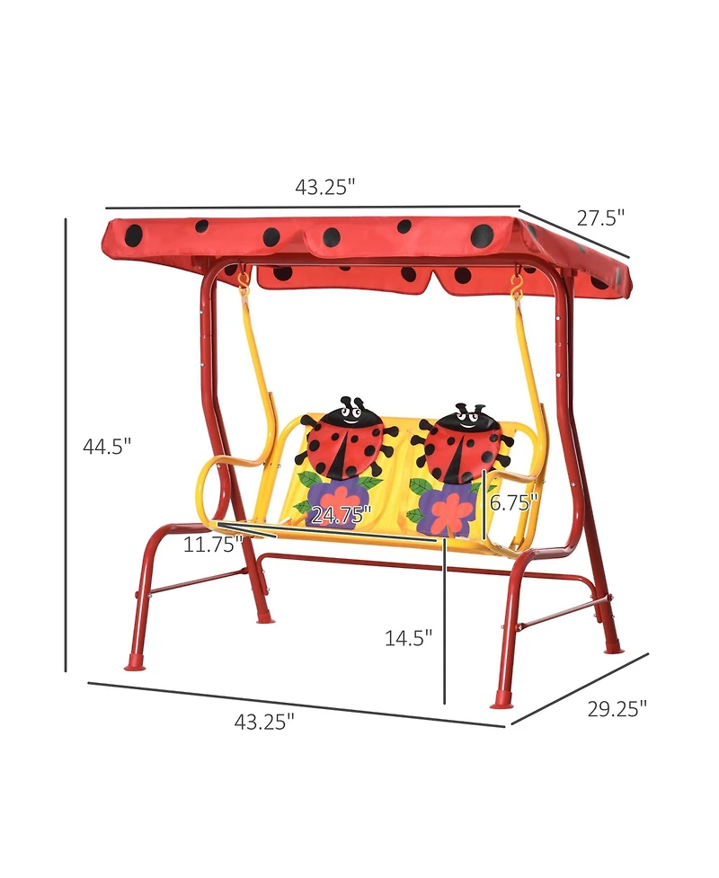 Outsunny Outdoor Hanging Bench for Kids with Adjustable Roof,