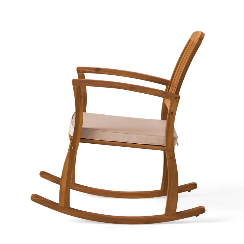 Simplie Fun Acacia Wood Rocking Chair with Weather-Resistant Cushions and Slat Panel Design