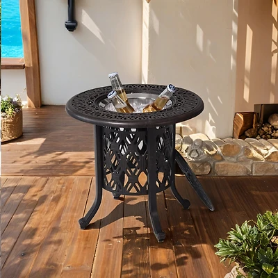 Streamdale Elegant 21" Cast Aluminum Ice Bucket and Side Table