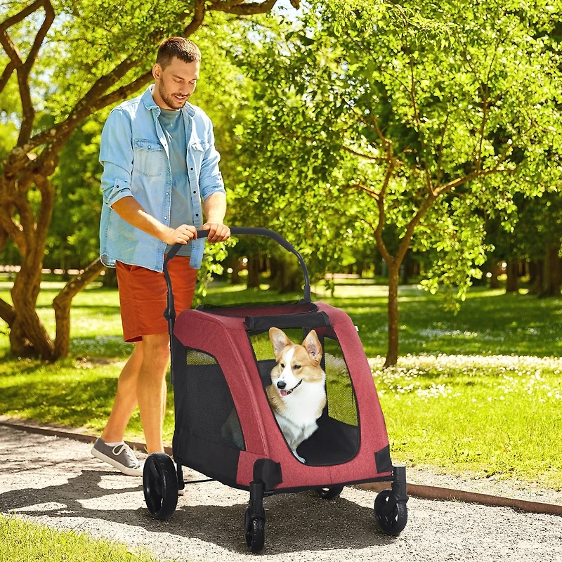 Spacious Pet Stroller for Dogs up to 77 lbs, with Foldable Design for Convenient Storage
