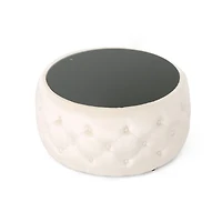 Streamdale Modern Glam Velvet Ottoman with Button-Tufted Stitch and Glass Top
