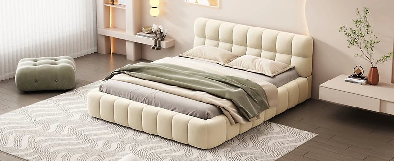 Queen Upholstered Platform Bed - Solid Frame