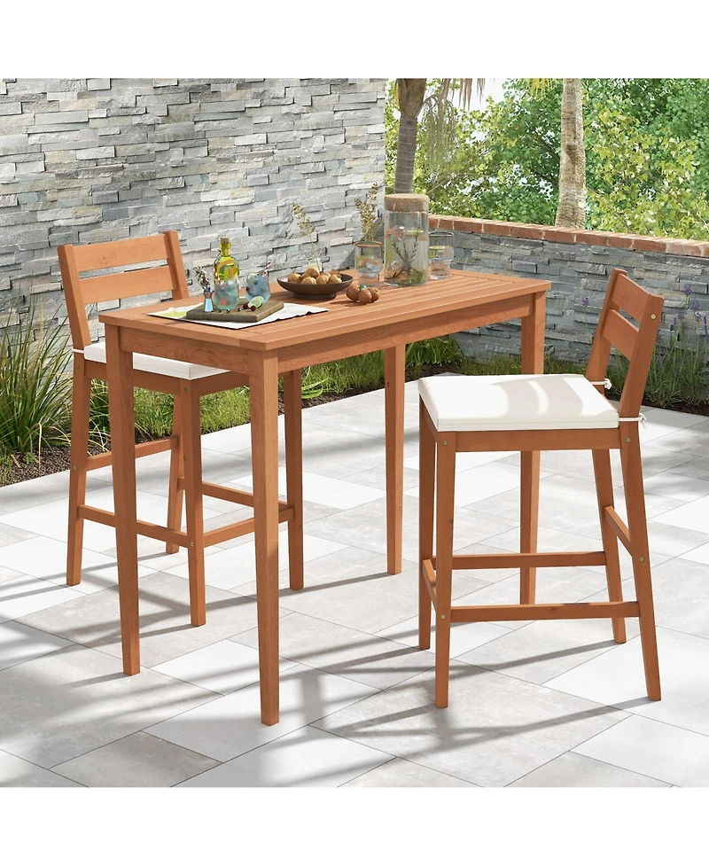 Slickblue Set of 2 Outdoor Wood Barstools with Soft Seat Cushion-Off White