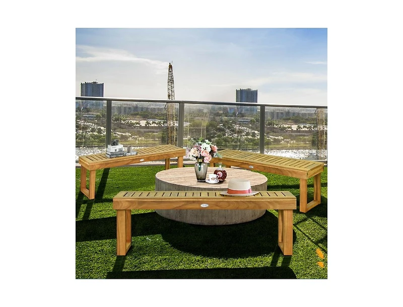 Slickblue 52 Inch Acacia Wood Dining Bench with Slatted Seat