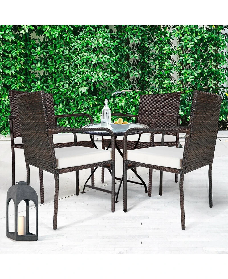 Slickblue 4 Pieces Outdoor Patio Rattan Dining Chairs Cushioned Sofa