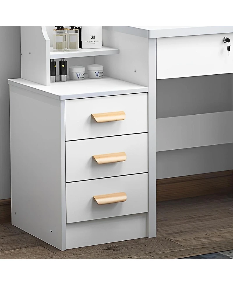 Streamdale White Vanity Desk Set with Mirror, Lights and Chair