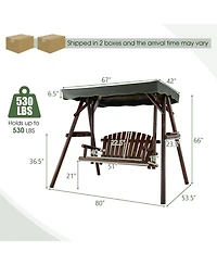 Slickblue 2-Person Outdoor Wooden Porch Swing with an Adjustable Canopy