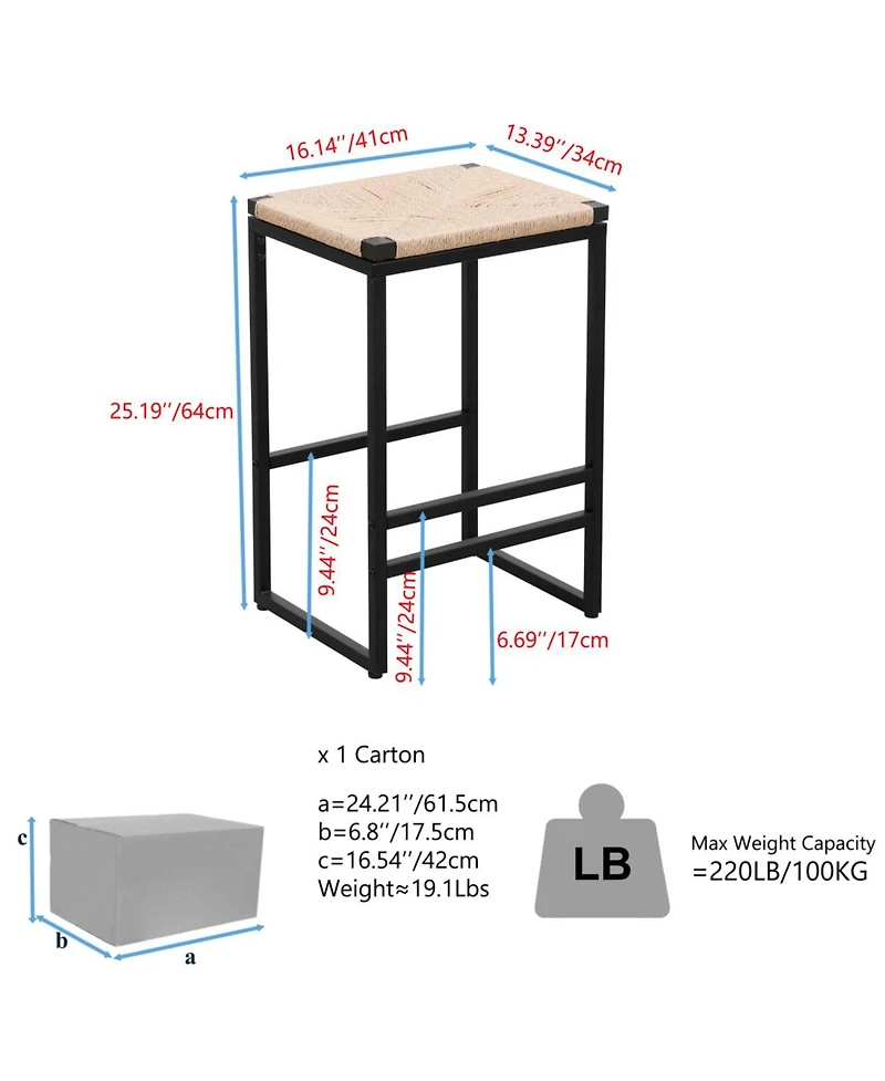 Streamdale Furniture 2 Backless Bar Stools in Paper Rope Woven Chairs