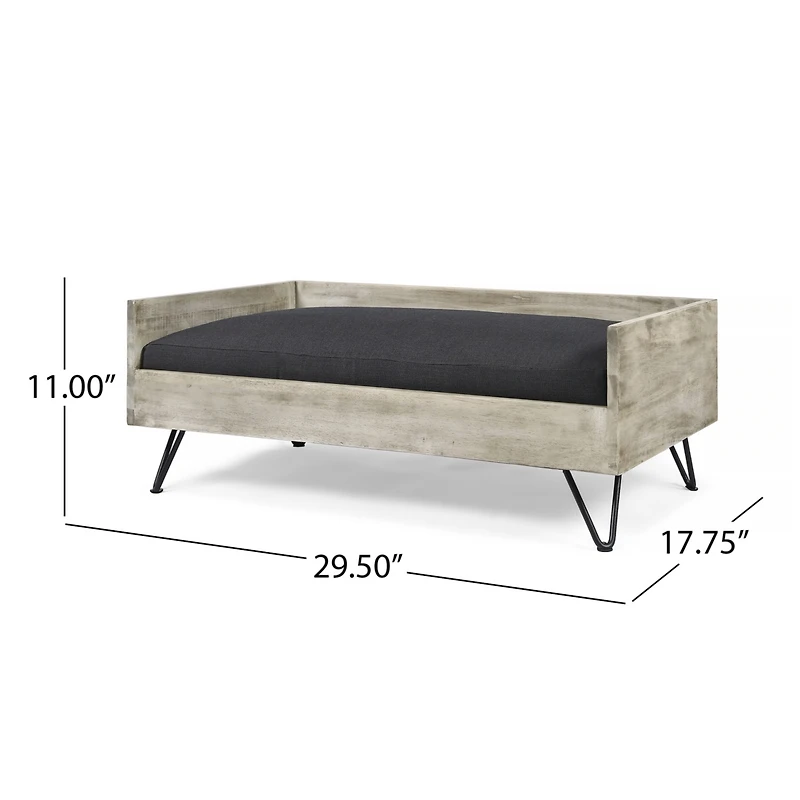 Streamdale Furniture Mid-Century Modern Acacia Wood Pet Bed with Water-Resistant Cushion