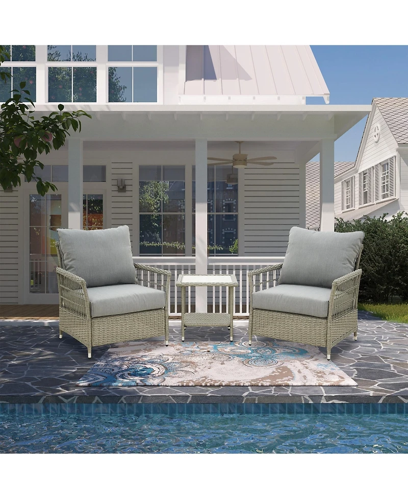 Mondawe 3-Piece Outdoor Patio Rattan Wicker Patio Conversation Set for Garden Backyard