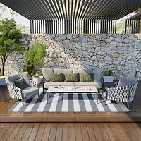 Outsunny Outdoor Rug with Carry Bag 9' x 12' Plastic Straw Rug Gray & White