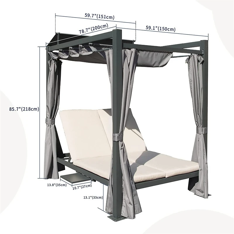 Streamdale Outdoor Double Chaise Daybed with Canopy & Cup Holder