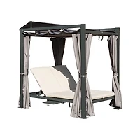 Streamdale Outdoor Double Chaise Daybed with Canopy & Cup Holder