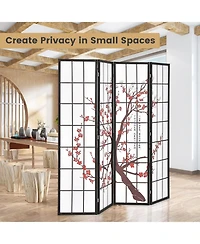 Slickblue 6FT Folding Decorative Oriental Privacy Screen with Plum Blossom Design for Home Office-White