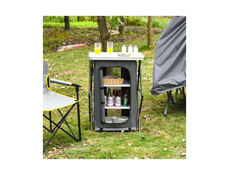Slickblue Folding Camping Storage Cabinet with 3 Shelves and Carry Bag
