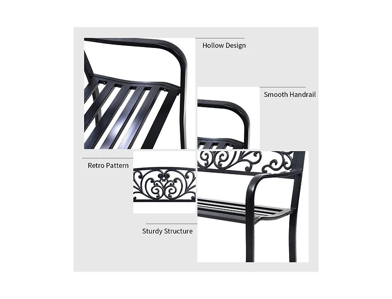 Slickblue 50 Inch Patio Park Steel Frame Cast Iron Backrest Bench Porch Chair