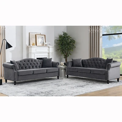 Streamdale Furniture 3-seater + 3-seater Combination sofa.Grey Velvet W834S00064