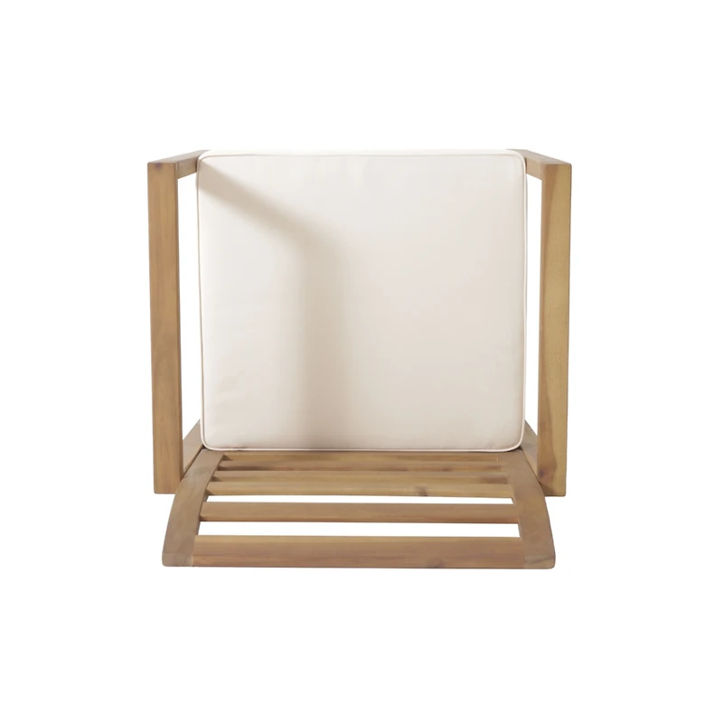 Simplie Fun Natural Acacia Wood Outdoor Armchair with White Cushions (Set of 2)