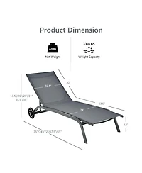 Slickblue 6-Poisition Adjustable Outdoor Chaise Recliner with Wheels