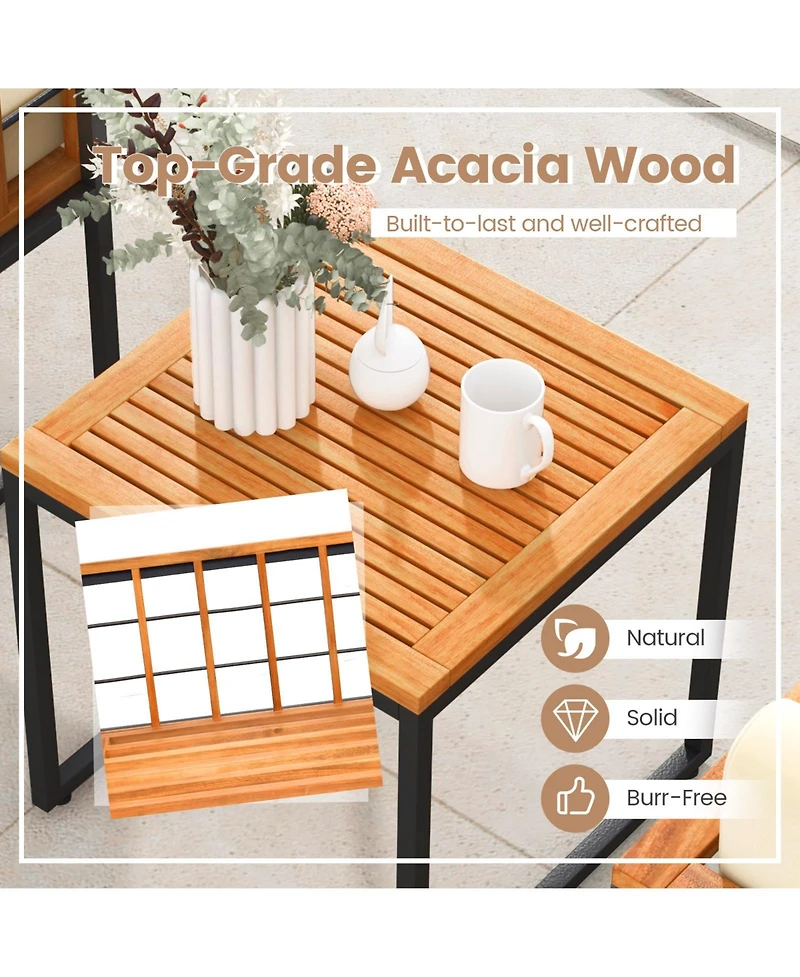 Slickblue 3 Pieces Patio Chair Set Acacia Wood Outdoor Sofa Set with Soft Cushions-Beige