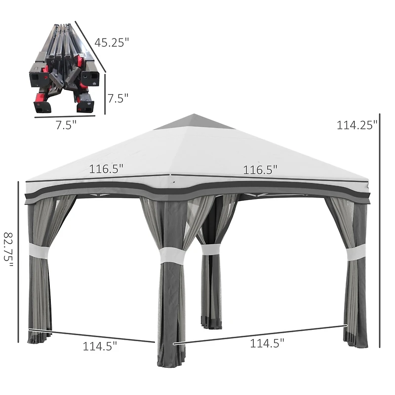 10' x 10' Pop Up Canopy Tent with Netting, Instant Tents for Parties, Height Adjustable, with Wheeled Carry Bag and 4 Sand Bags for Outdoor, Garden, P