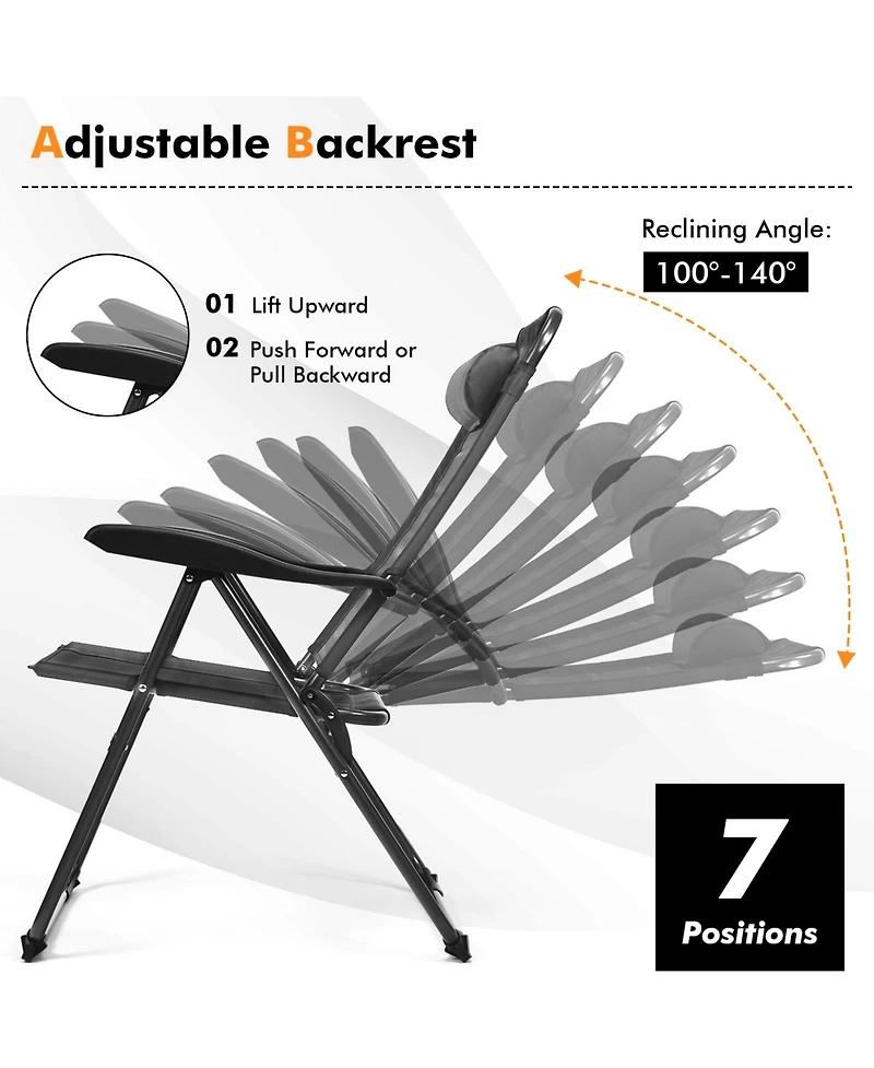 Slickblue 2 Pieces Patio Adjustable Folding Recliner Chairs with 7 Level Adjustable Backrest