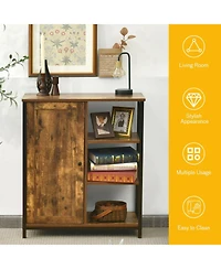 Sugift Multipurpose Freestanding Storage Cabinet with 3 Open Shelves and Doors