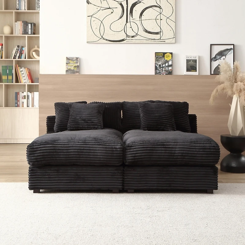 Elegant Corduroy Sofa Bed with Square Arms and Plush Cushion