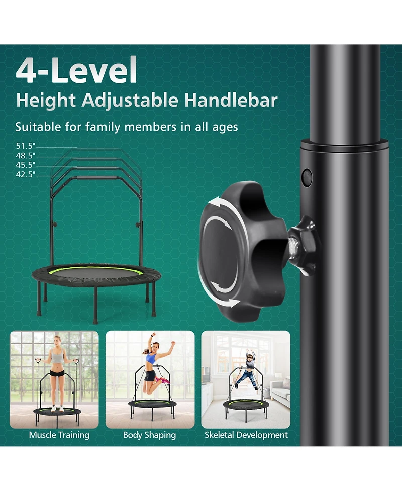 Slickblue 40 Inch Foldable Fitness Rebounder with Resistance Bands Adjustable Home