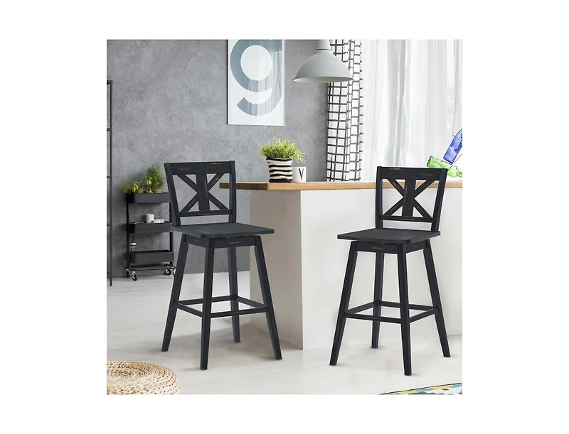 Set of 2 360-Degree Swivel Bar Stools for Home Restaurant