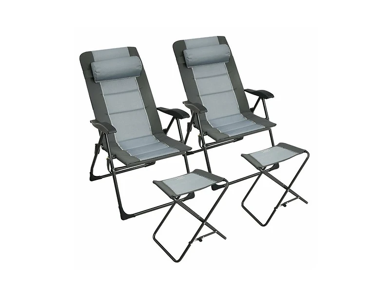 Slickblue Set of 2 Patiojoy Patio Folding Dining Chair with Ottoman Set Recliner Adjustable-Grey