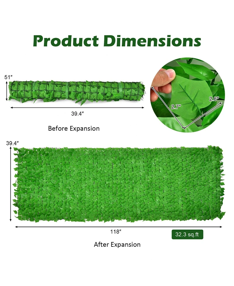 Slickblue 4 Pieces 118 x 39 Inch Artificial Ivy Privacy Fence for Fence and Vine Decor