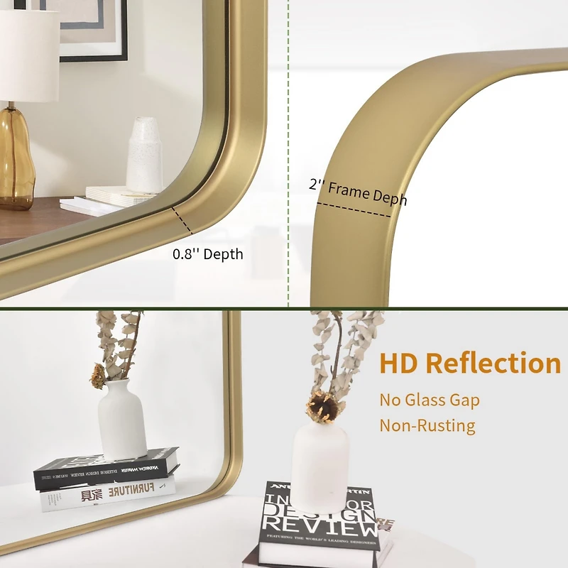 Homlux Rectangular Wall Mounted Mirror 22"x30" in Gold
