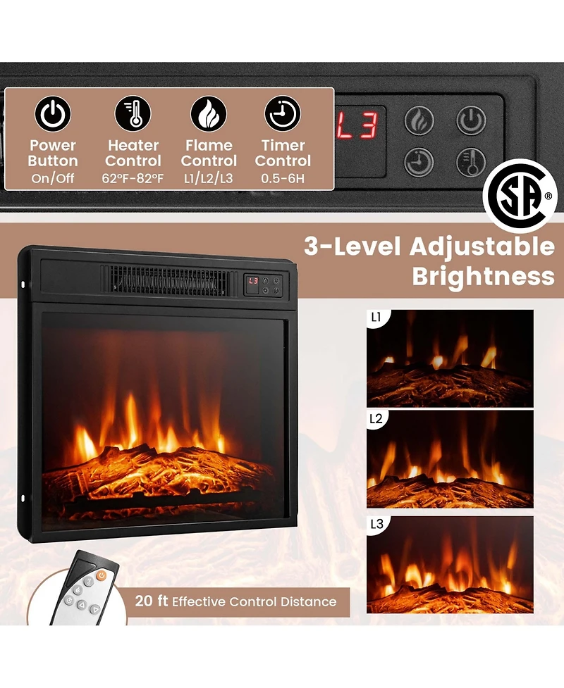Fireplace Tv Stand with Led Lights & Electric For 65" Wall-Mounted