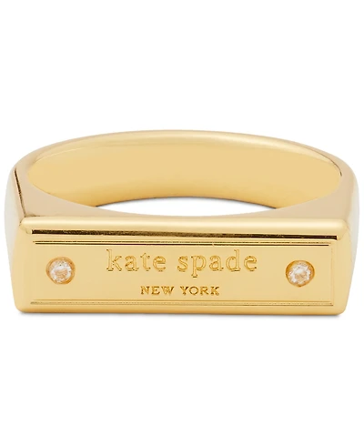 Kate Spade New York Gold-Tone Pave Logo Bar Ring