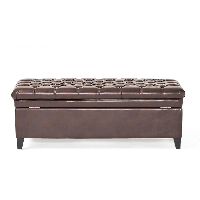 Streamdale Cancia Faux Leather Tufted Storage Ottoman with Espresso Wood Frame