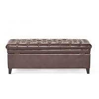 Streamdale Cancia Faux Leather Tufted Storage Ottoman with Espresso Wood Frame