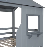 Streamdale Gray Bunk Bed with Roof, Window, and Guardrail