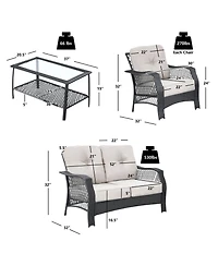 Slickblue 4 Pieces Patio Wicker Furniture Set Loveseat Sofa Coffee Table with Cushion-Beige