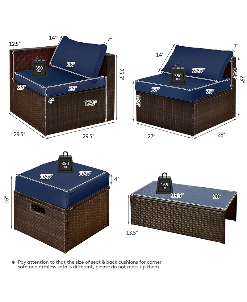 8PCS Patio Rattan Furniture Set Space-Saving Storage Cushion