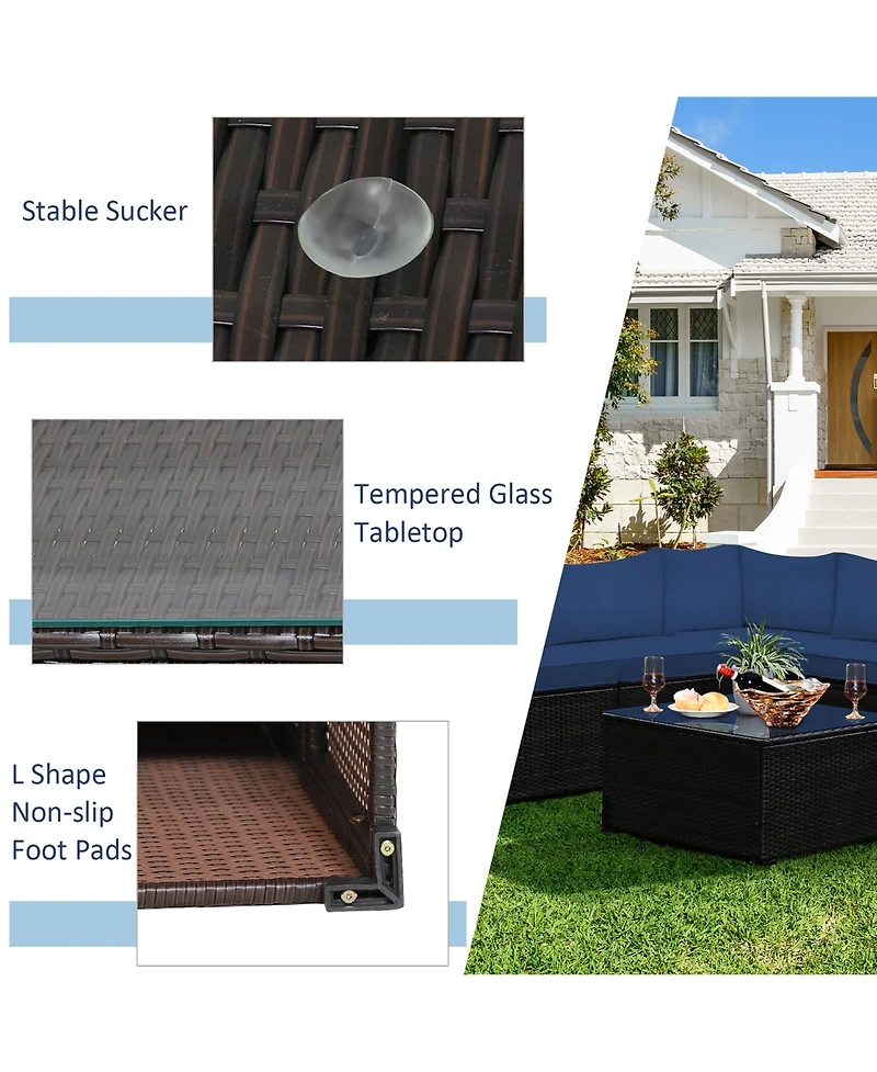 6PCS Patio Rattan Furniture Set Sectional Cushioned Sofa Deck