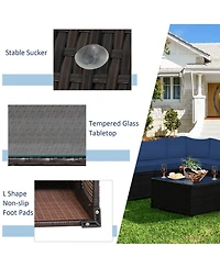 6PCS Patio Rattan Furniture Set Sectional Cushioned Sofa Deck