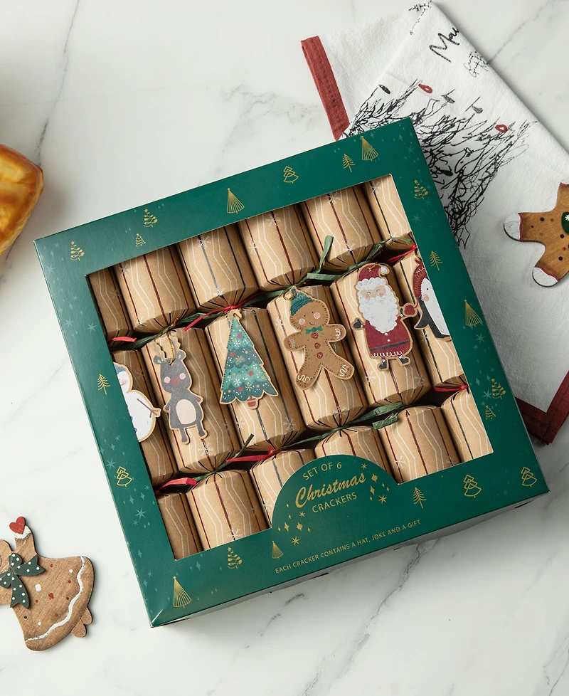 Glitzhome 6PK 2''D X 12.00''H Christmas Kraft Paper Characters Tag Party Cracker with Gift Contents