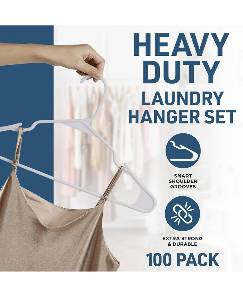 Lifemaster Plastic Clothes Hanger Set - 100 Pieces Versatile, Lightweight, Space-Saving, Non-Slip, Slim Designed, Dry and Wet Clothes Hanger Set