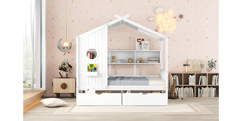 Streamdale Full-Size Wooden House Bed with Drawers and Storage